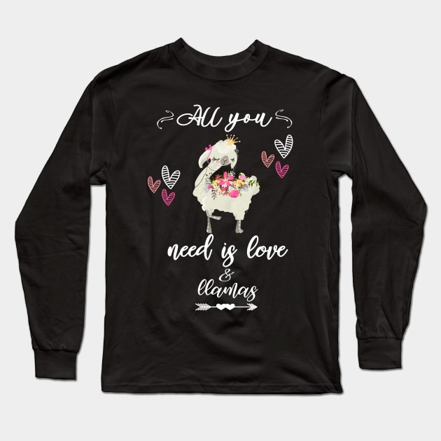 Llama Lovers Valentine Funny Cute-All You Need Is Love Long Sleeve T-Shirt by Kimmicsts